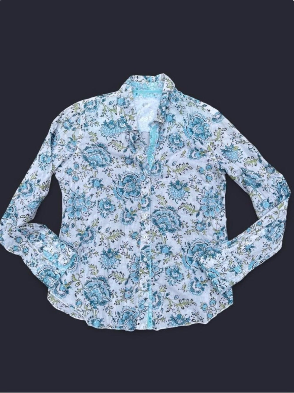 Cino Blue Floral Button-up Bohemian Vibrant Beach Holiday Maximalism Shirt XL